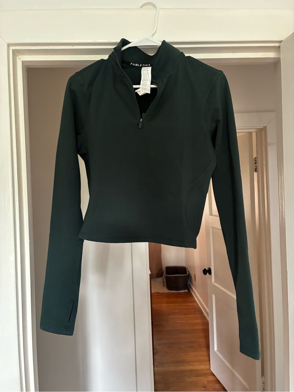 Fabletics Dark Green Quarter-Zip Long Sleeve Top